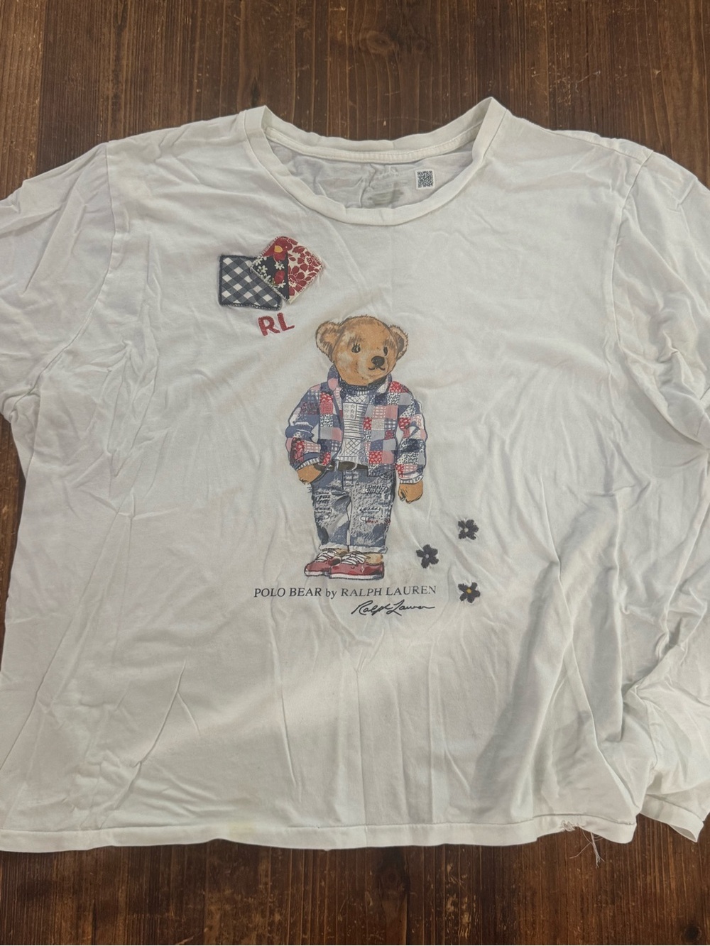 Ralph Lauren White Kids Polo Bear Tee with Red & Blue Plaid